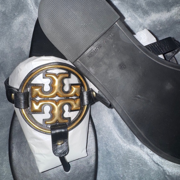 Tory Burch Black and Gold Sandals - Picture 3 of 4